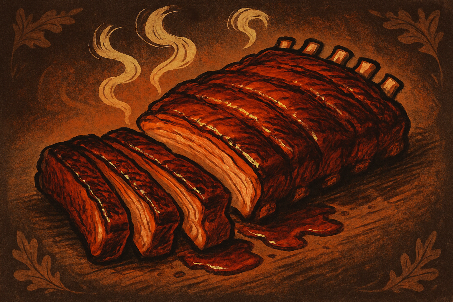 Illustration for Mae Mae's Peach Wood Honey-Glazed Spare Ribs