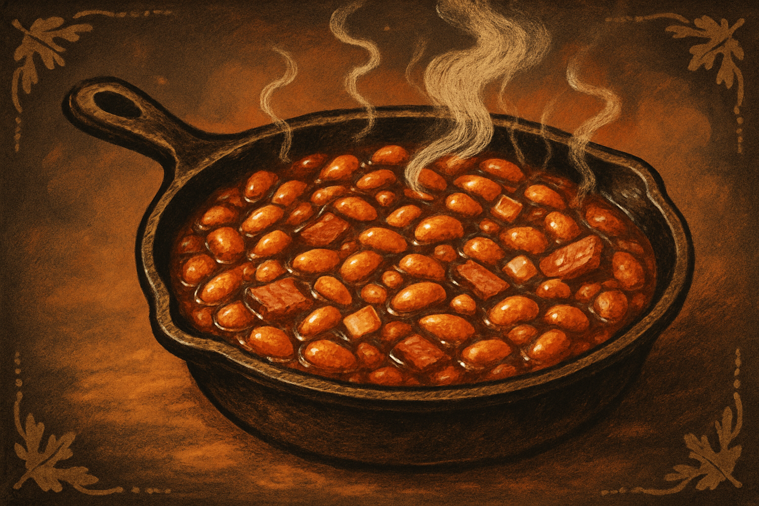 Illustration for Mae Mae's Sticky Peach-Molasses Baked Beans